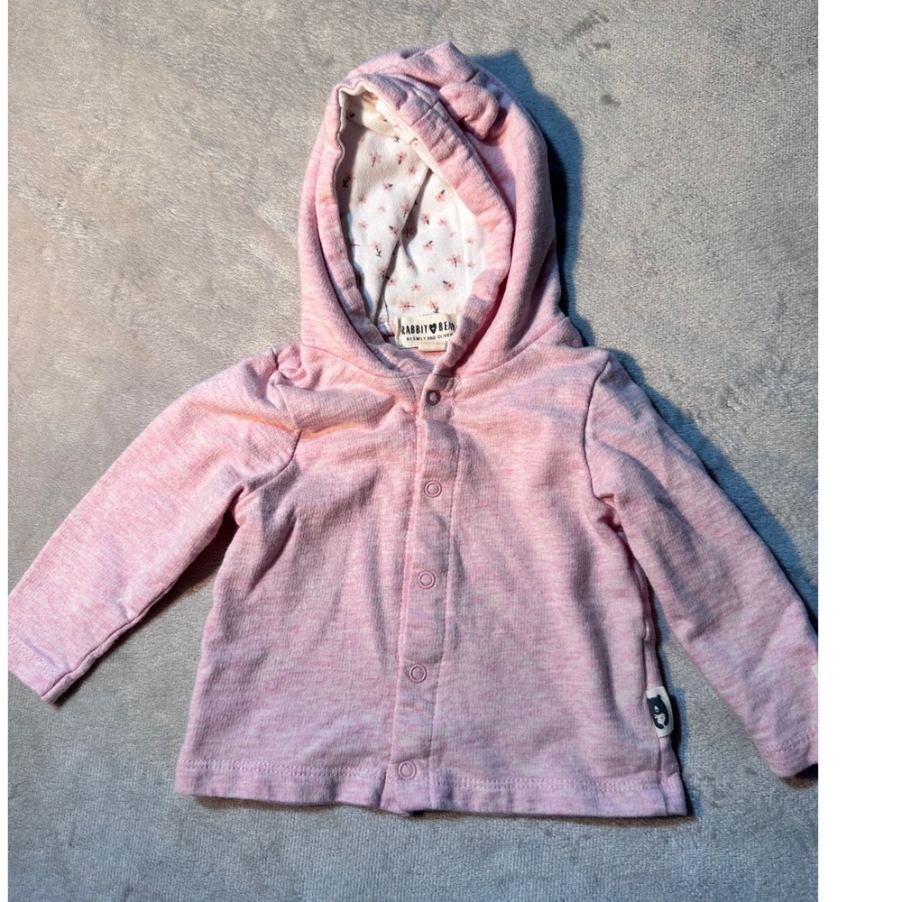 Rabbit + Bear Emily Oliver Pink Organic Cotton Floral Lined Ear Hoodie 3-6M